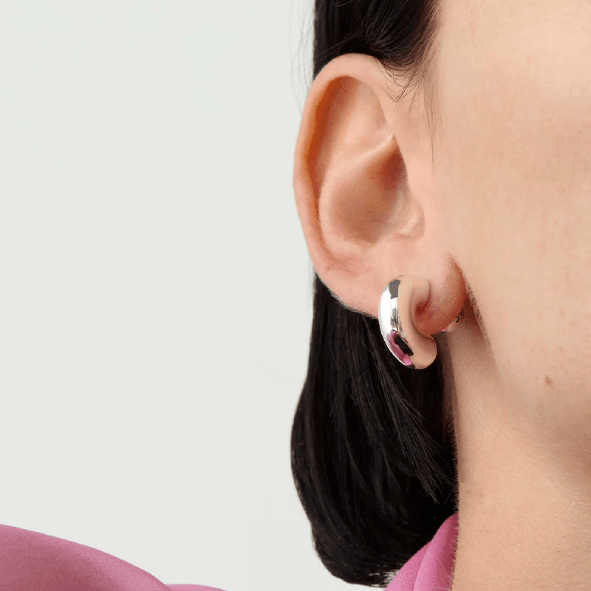 Rhodium Silver Hoop Huggies