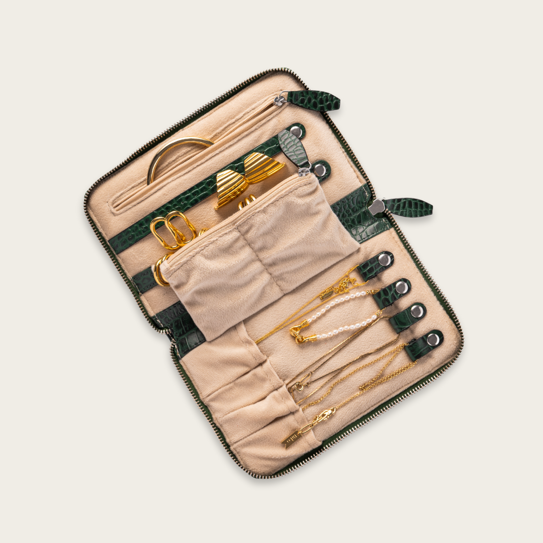 Forest Green Travel Jewelry Case