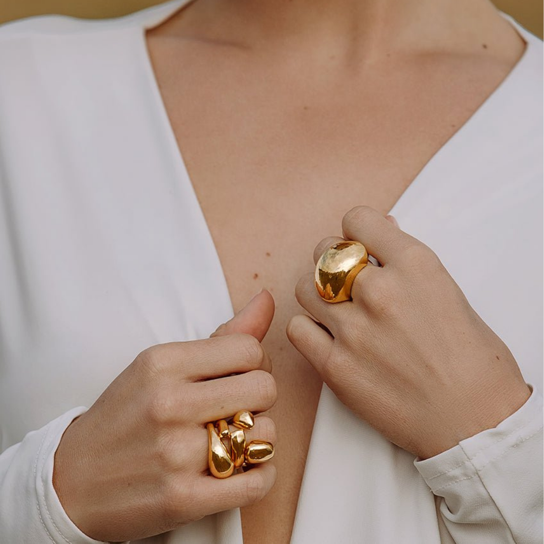 Golden Pebble Statement Ring
