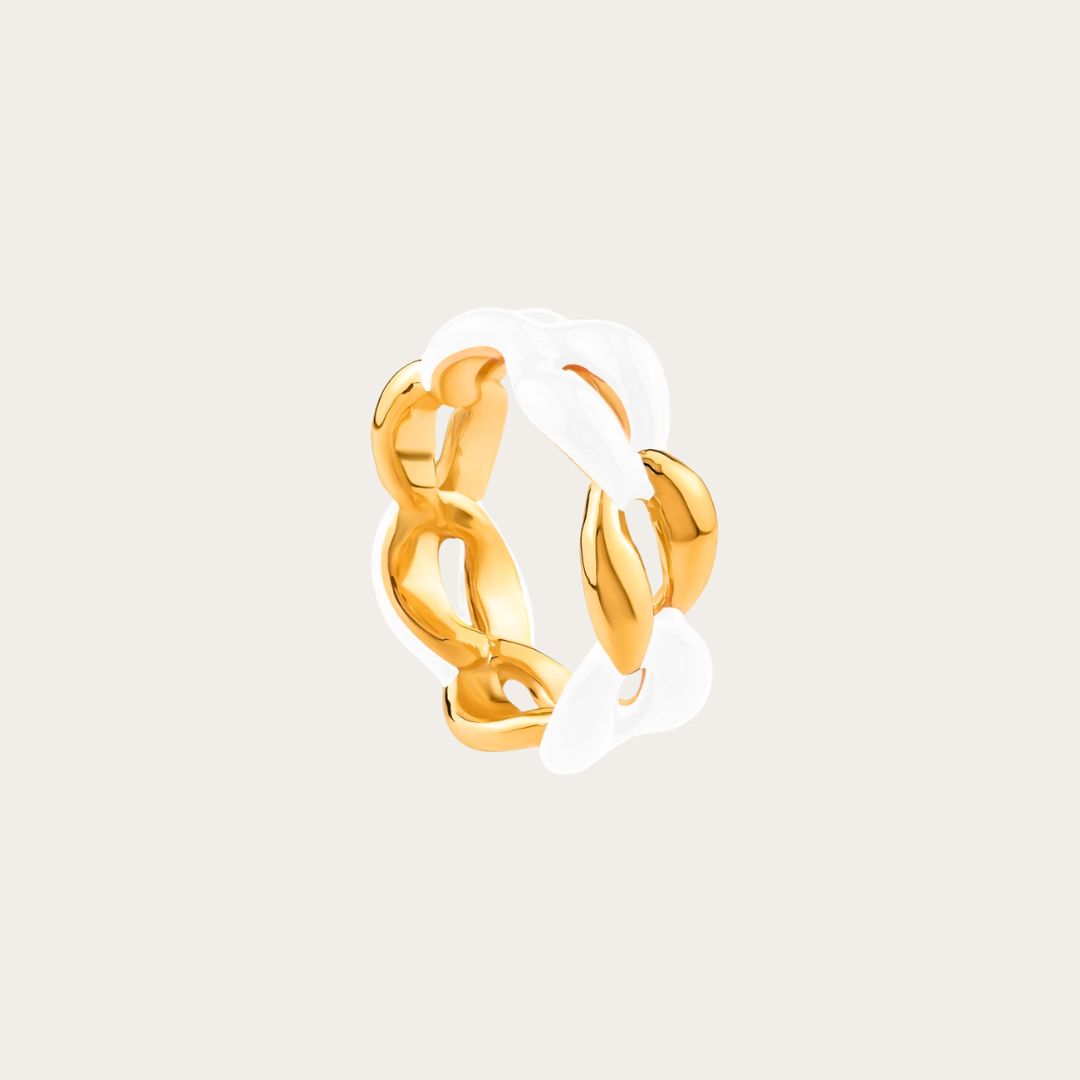 Gold Chain Link Enamel Ring