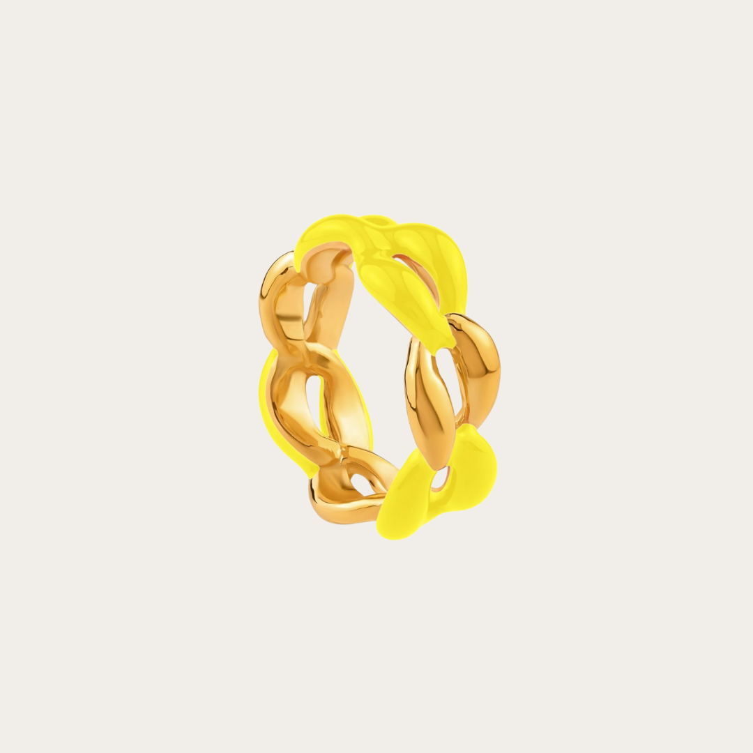 Gold Chain Link Enamel Ring