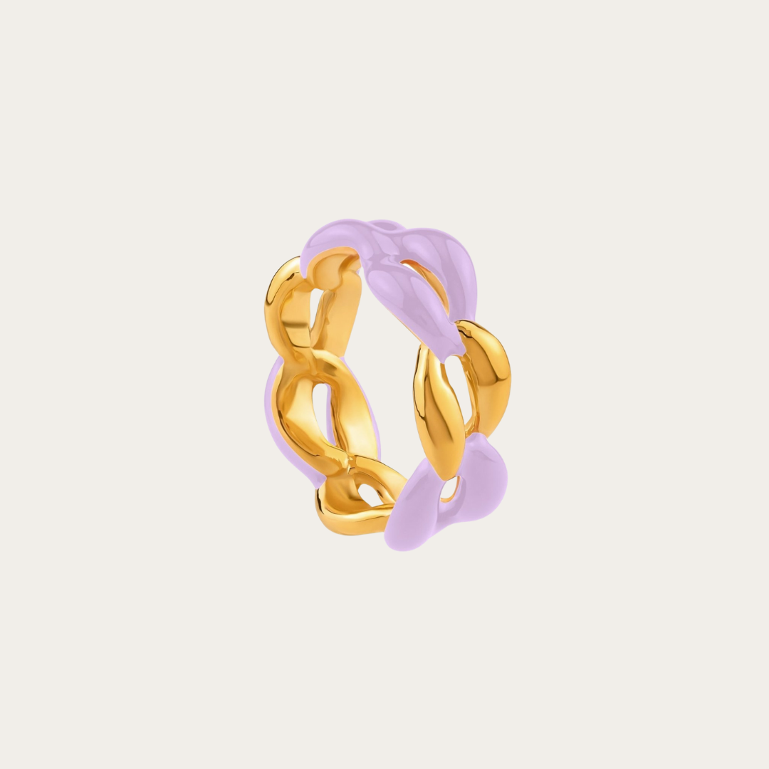 Gold Chain Link Enamel Ring