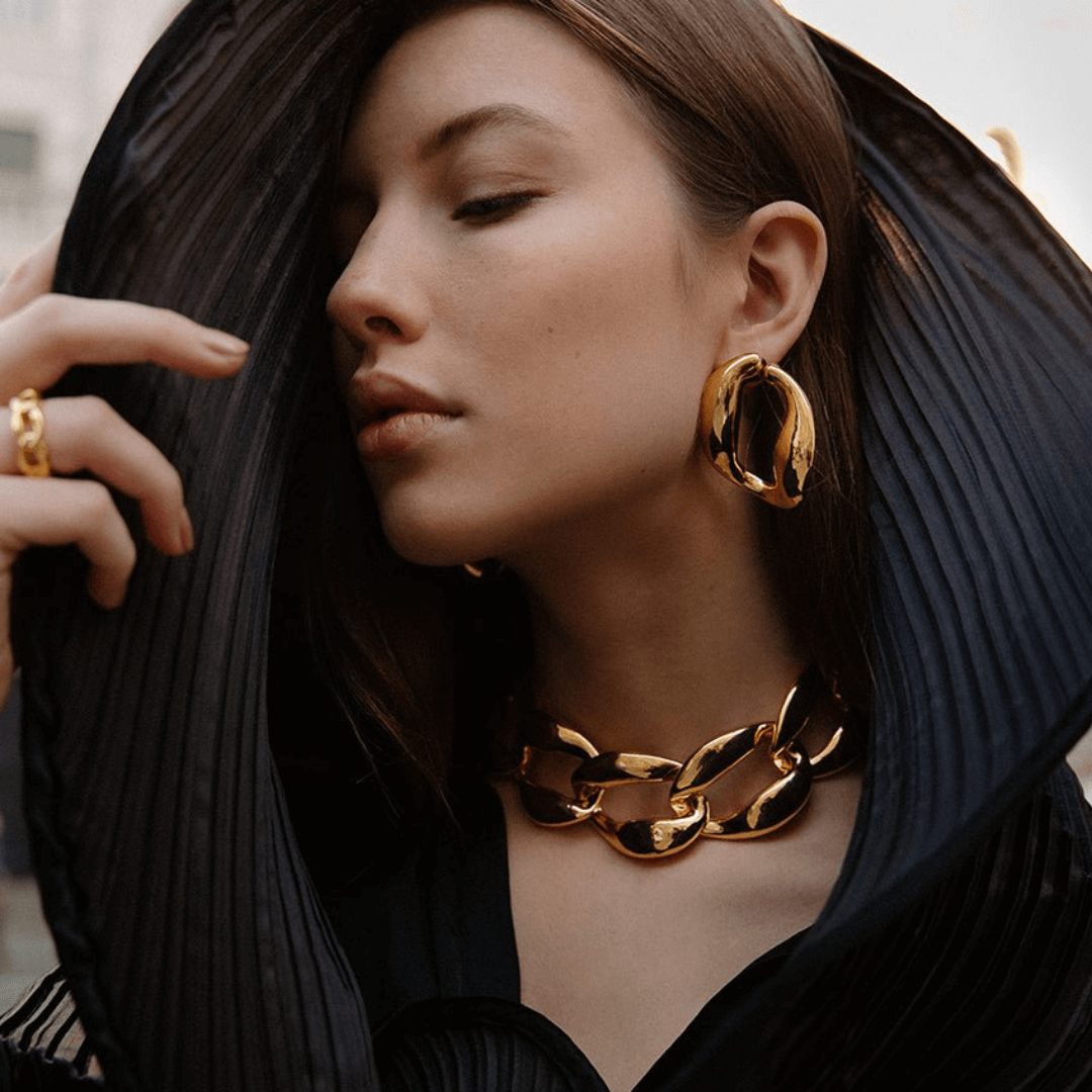 22K Gold Chunky Chain Hoops