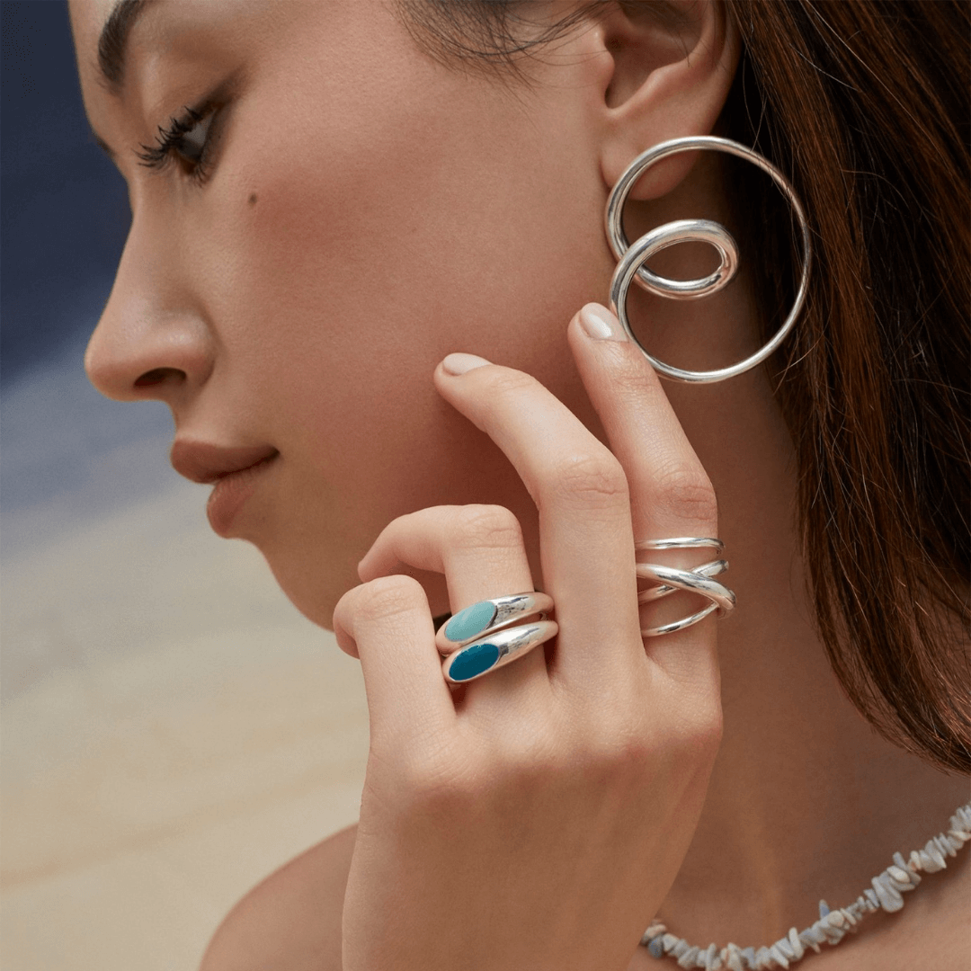 Swirly Mismatched Silver Hoops