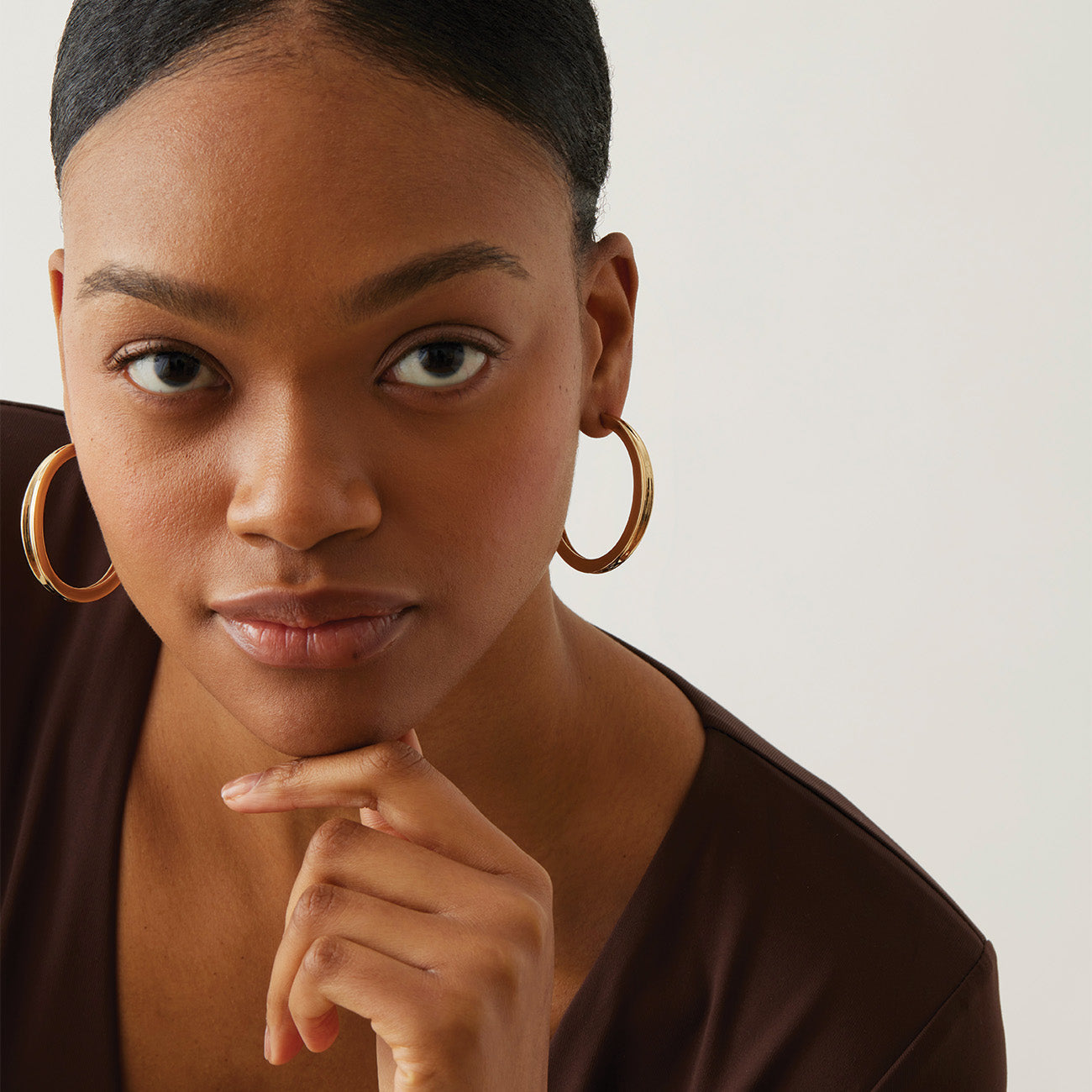 14K Gold Slim Doune Hoops