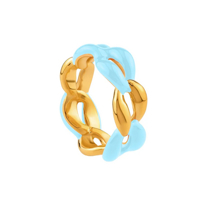 Gold Chain Link Enamel Ring