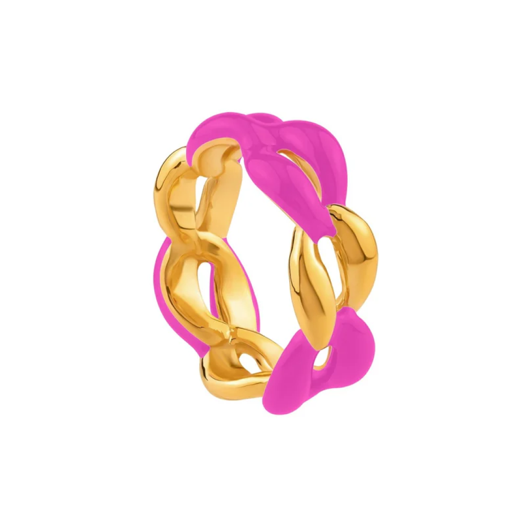 Gold Chain Link Enamel Ring