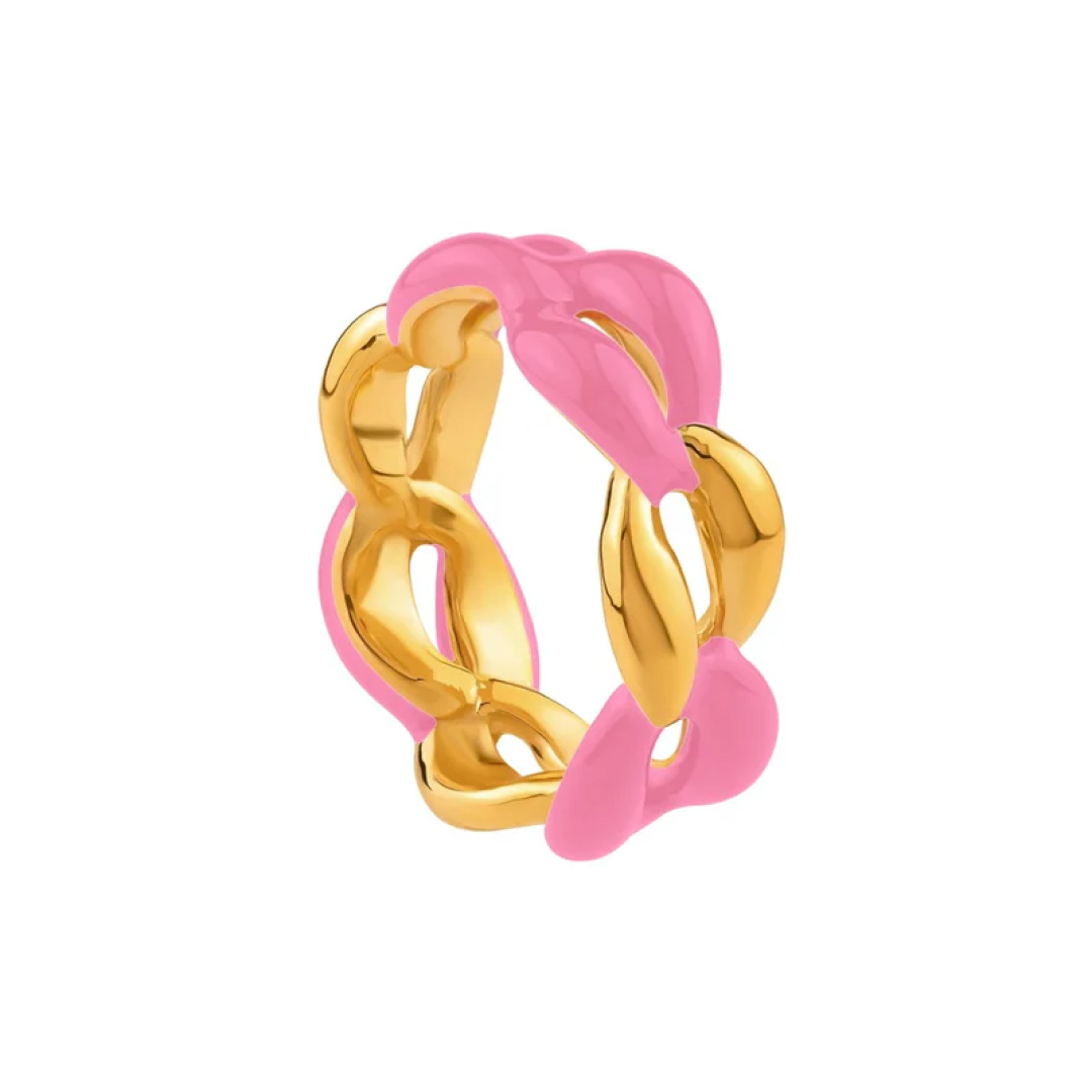 Gold Chain Link Enamel Ring