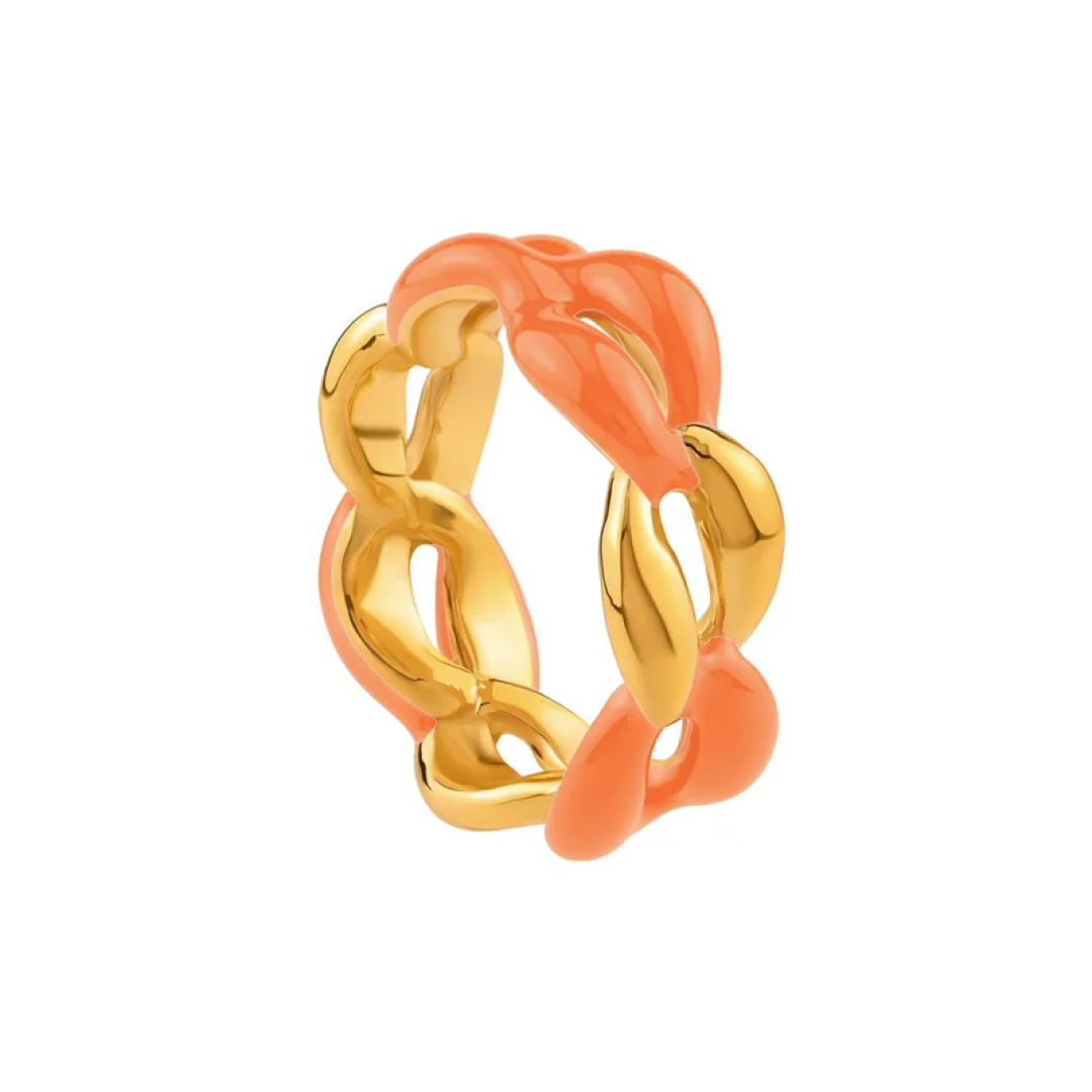 Gold Chain Link Enamel Ring
