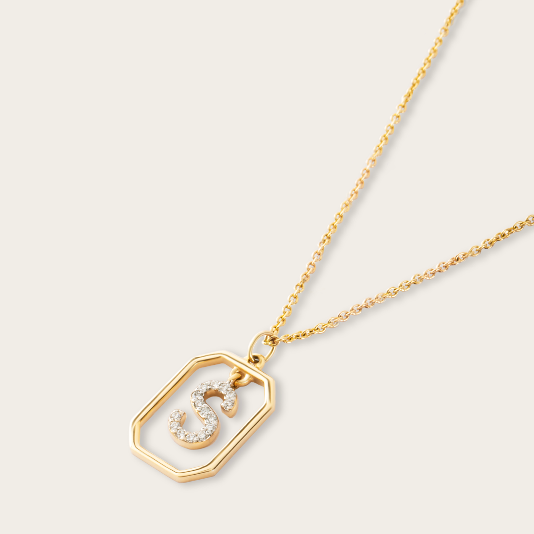 14K Gold Diamond Letter Pendants