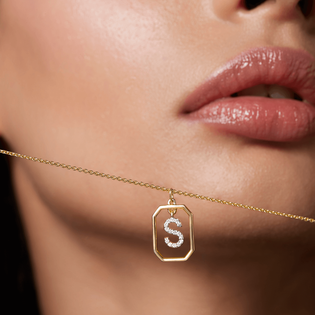 14K Gold Diamond Letter Pendants